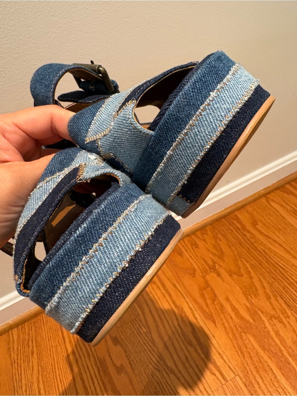 See by Chloé Denim Patchwork Block Heel Platform Sandals Sz 39 * - Picture 8 of 14